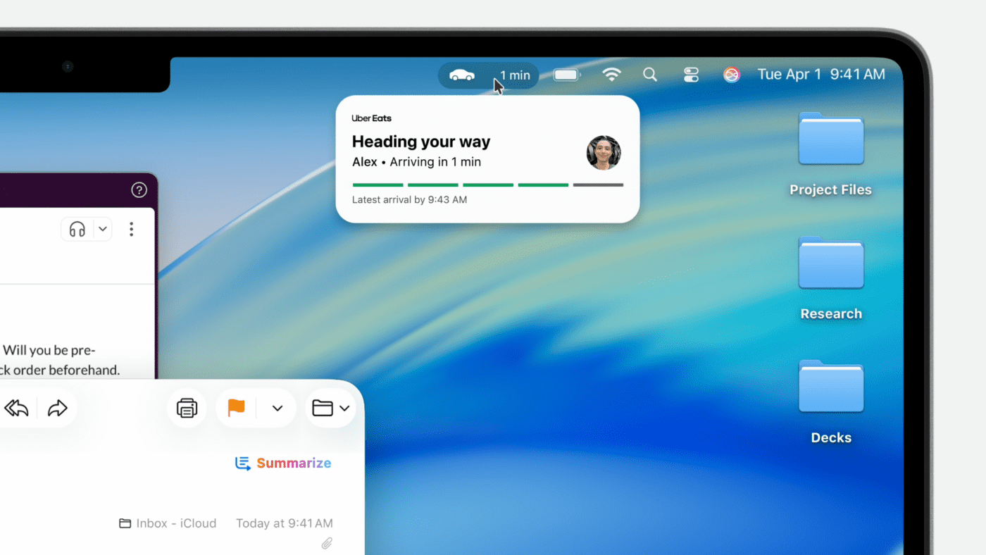การเชื่อมต่อระหว่าง iPhone และ Mac ใน macOS Tahoe 26 แสดงการรับสายและแชร์ข้อมูลแบบเรียลไทม์