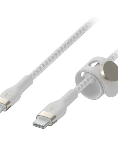 Belkin BOOST↑CHARGE™ Pro Flex Double-Braided Sync and Charge USB-C to Lightning Cable 30W with Metal Clip Cable Management * 2 Meter 480Mbps Data Transfer Rate - White