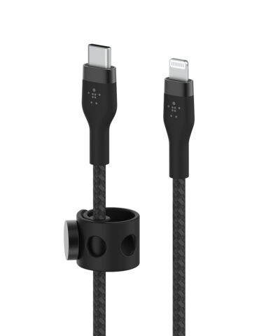 Alternative view of Belkin BOOSTCHARGE™ DuraSoft Pro Silicone Charge USB-C to Lightning Cable with Cable Management * 1M - Black