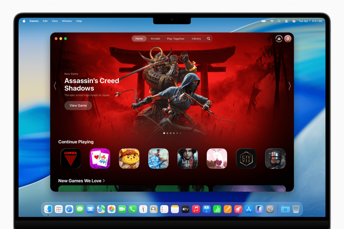 Apple Games app ใน macOS Tahoe 26 แสดงเกมยอดนิยมและกราฟิก Metal 4