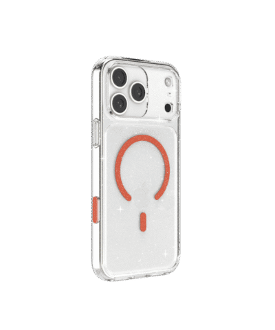 เคส JTLEGEND Casing for iPhone 17 Pro (6.3 inch) Glitter Hybrid Cushion Mag Case-G (Camera Contraol Button)- Crystal Clear with Orange Magnetic