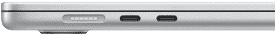 พอร์ต MagSafe ที่อยู่ทางด้านซ้าย โดยอยู่ด้านหลังสุด พอร์ต Thunderbolt จำนวน 2 พอร์ต ที่อยู่ทางด้านซ้าย โดยอยู่ด้านหน้าพอร์ต MagSafe