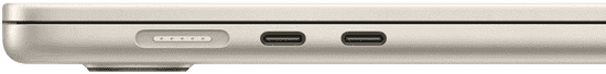 พอร์ต MagSafe ที่อยู่ทางด้านซ้าย ตำแหน่งท้ายสุด พอร์ต Thunderbolt จำนวน 2 พอร์ต ที่อยู่ทางด้านซ้าย โดยอยู่ก่อนพอร์ต MagSafe