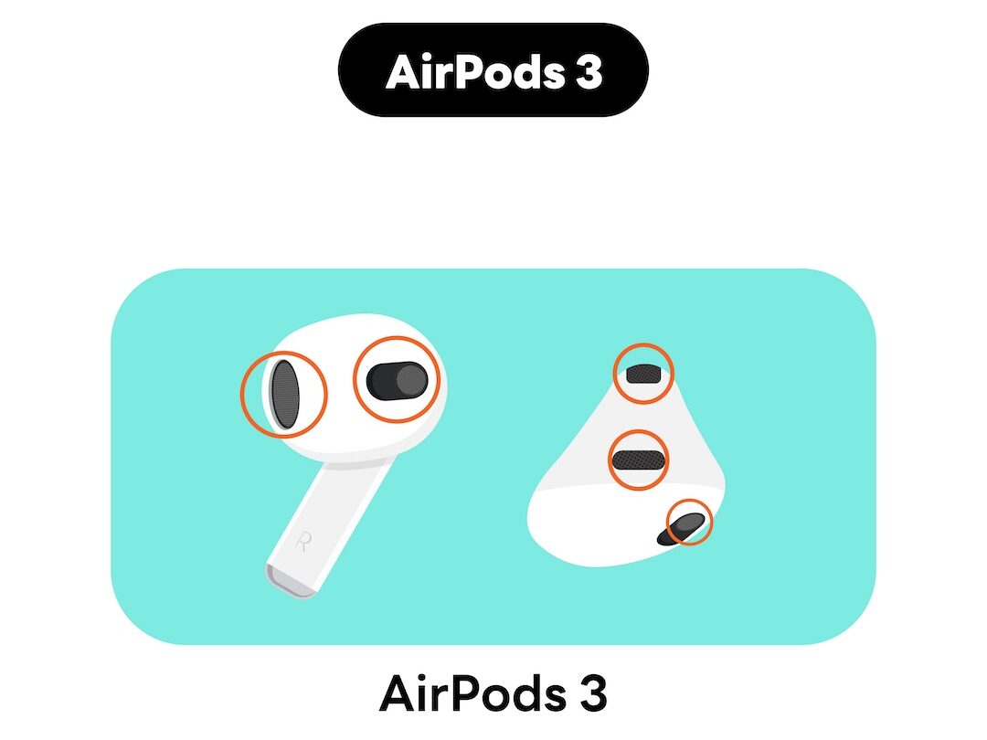 บริเวณที่สามารถทำความสะอาดบน AirPods 3