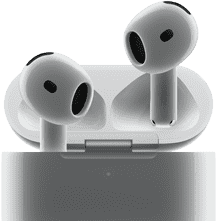 AirPods 4 ที่ลอยออกมาจากเคส, บนเคสมีแสงสีเขียว