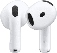 ด้านหลังของ AirPod ข้างซ้าย, ด้านหน้าของ AirPod ข้างขวา ที่ก้านหูฟัง AirPod มีตัวอักษร R แสดงให้เห็นว่าใช้ใส่กับหูข้างขวา