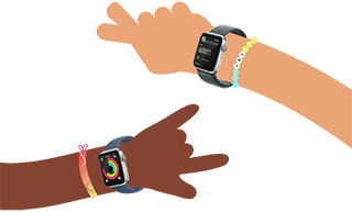 วงแหวนกิจกรรมบน Apple Watch SE, สวมใส่บนแขนของเด็กแบบการ์ตูน แอปข้อความบน Apple Watch SE, สวมใส่บนแขนของเด็กแบบการ์ตูน