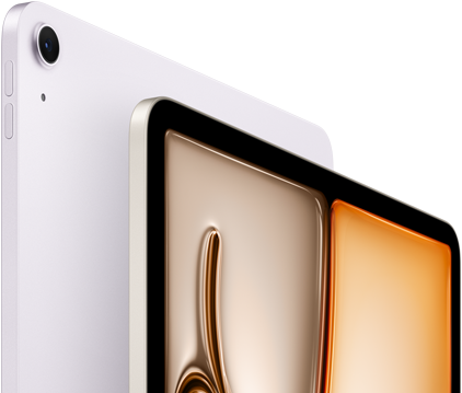 iPad Air, สีม่วง, ภายนอกด้านหน้า, ภายนอกด้านหลัง, กล้องหลังไวด์ 12MP ที่มุมบนซ้าย