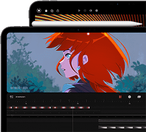 iPad Pro รุ่น 11 นิ้ว ที่มี Apple Pencil Pro ติดอยู่ และมี iPad Pro รุ่น 13 นิ้ว อยู่ด้านหลัง ทั้งสองรุ่นแสดงภาพที่มีสีสันสดใสสวยงามบนจอภาพ Ultra Retina XDR
