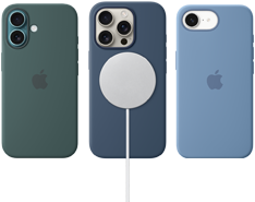 อุปกรณ์เสริม MagSafe หลากหลายชนิดสำหรับ iPhone เคสซิลิโคนสำหรับ iPhone 16 พร้อม MagSafe, สีเขียวเลคกรีน, เคสซิลิโคนสำหรับ iPhone 16 Pro พร้อม MagSafe, สีฟ้าเดนิม, เชื่อมต่อกับที่ชาร์จ MagSafe, สีขาว, เคสซิลิโคนสำหรับ iPhone 16e, สีฟ้าวินเทอร์
