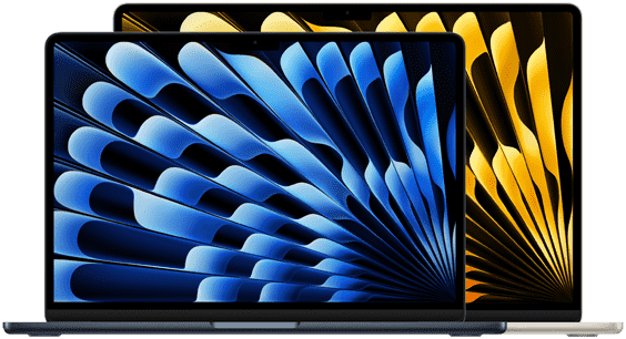 มุมมองด้านหน้าของ MacBook Air รุ่น 13 นิ้ว และ 15 นิ้ว