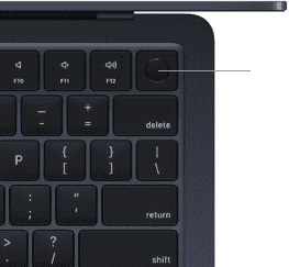 มุมมองด้านบนของคีย์บอร์ดของ MacBook Air พร้อม Touch ID