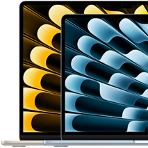 แล็ปท็อป MacBook Air จำนวน 2 เครื่องวางคู่กันเพื่อเทียบขนาดของจอภาพ ได้แก่ 13.6 นิ้ว และ 15.3 นิ้ว ซึ่งวัดในแนวทแยง